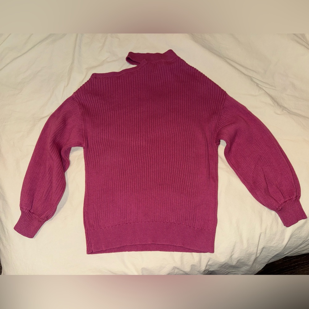 Forever 21 Fuchsia Turtleneck Open Shoulder Sweater